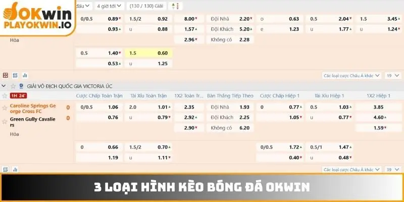 3 loại hình kèo bóng đá OKWIN